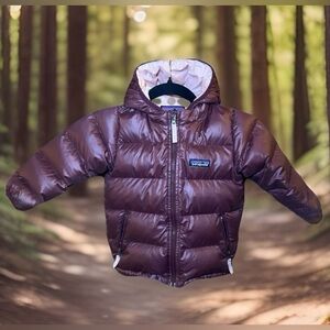 Patagonia Toddler Kids 3T Maroon Purple Hi-Loft Puffer Jacket Winter Coat Hood